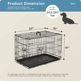 Dog Crate, 30 Inch Medium Folding Metal Wire Pet Single Door Dog Cage with Divider Panel and Plastic Leak-Proof Pan Tray